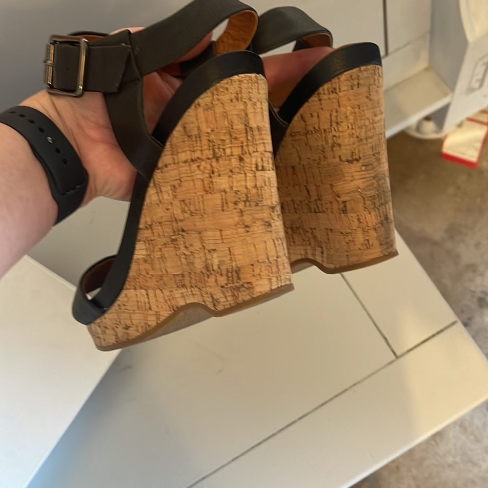 Calvin Klein Black Leather & Cork Wedges Sz 10 - Picture 8 of 11